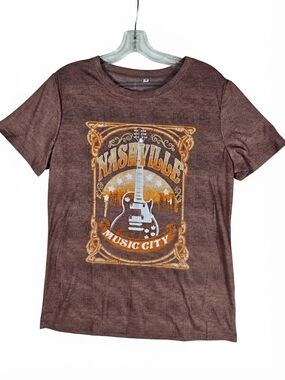 Nashville Music City Graphic Tee Brown Top Size S